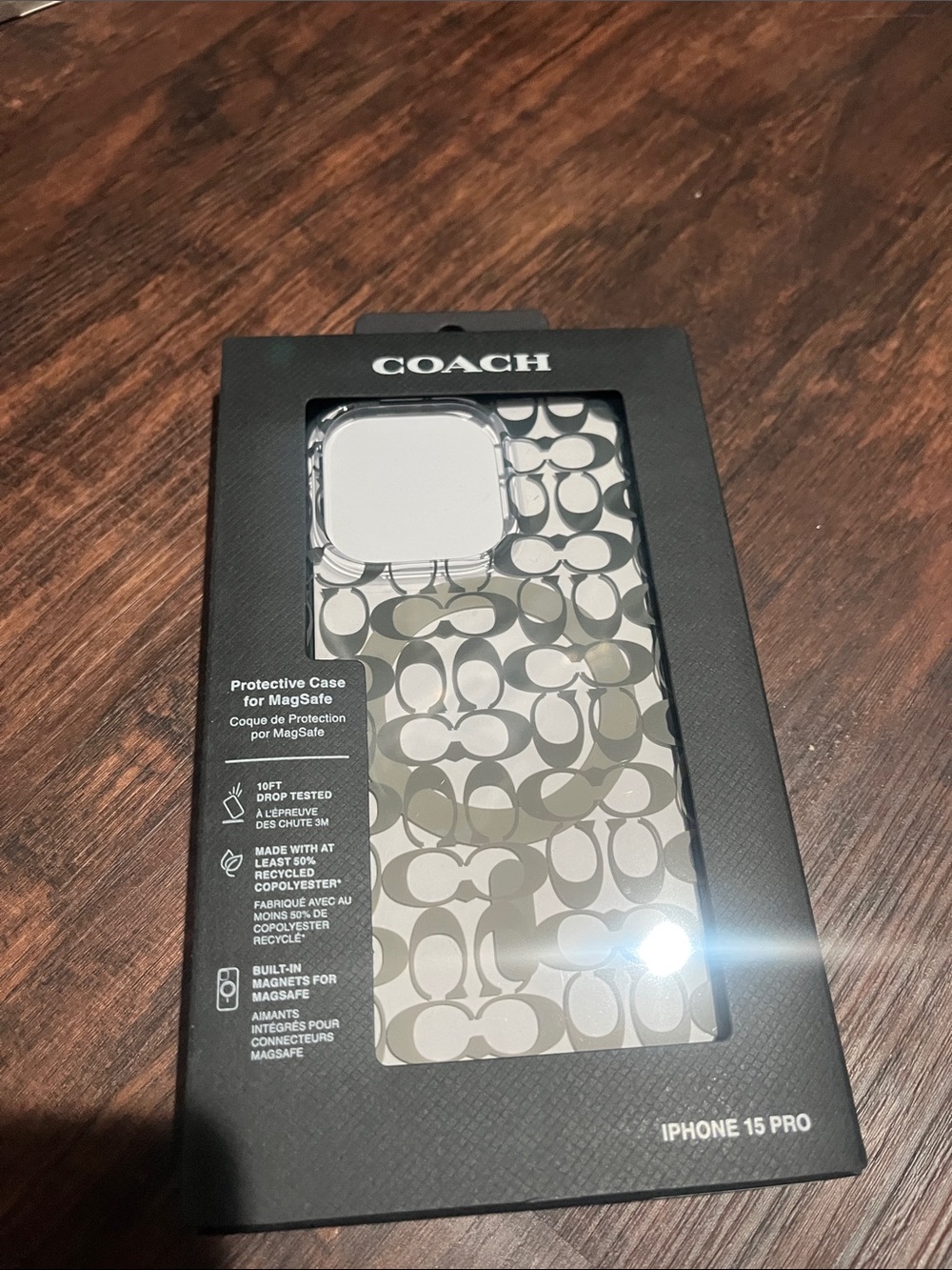 Coach iPhone 15 Pro Black Signature Clear MagSafe Phone Case New